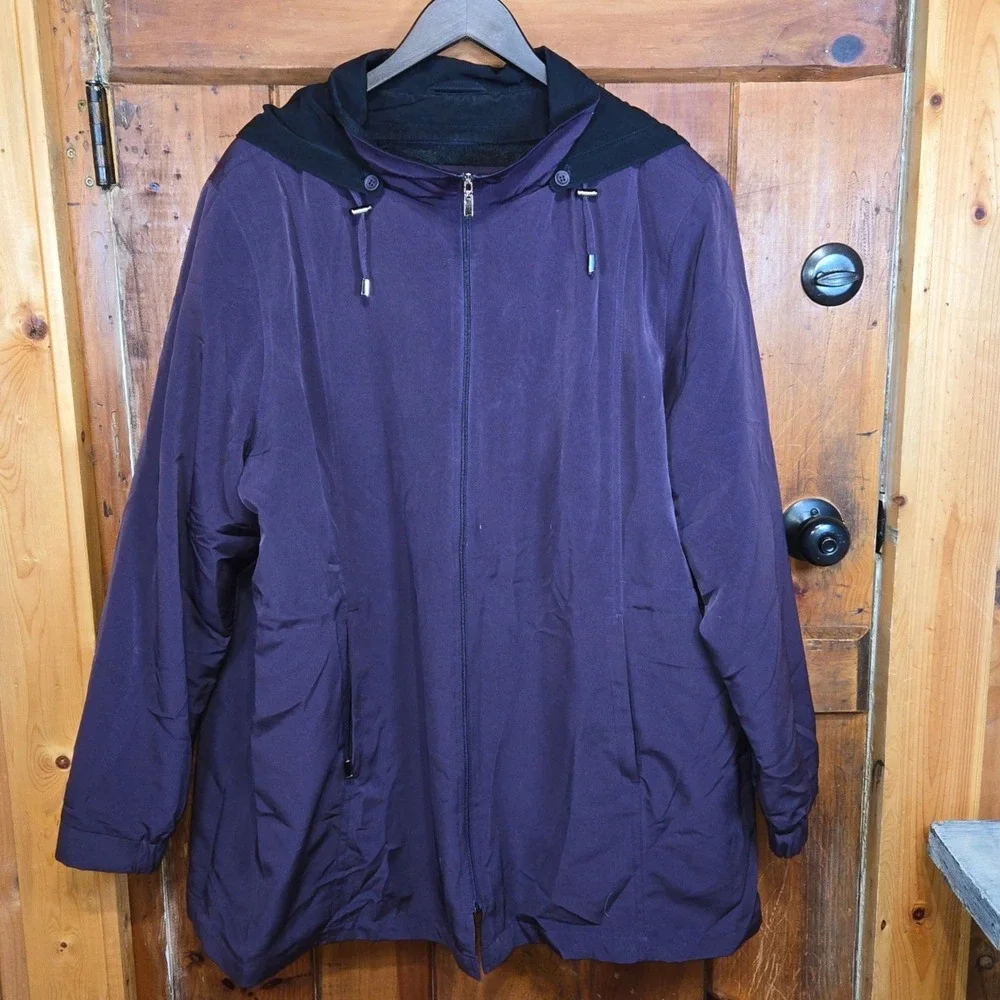 London Fog Womens 3X Purple Hooded‎ Zip Up Jacket Water Resistant Lined Warm - Picture 2 of 7